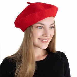 Vintage The Ruby Basque Beret in Vivid Red 100% Wool Made in France One Size
